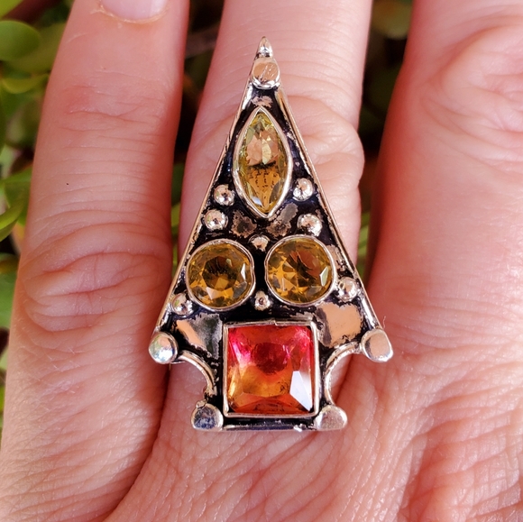 ***Sale*** New Citrine & Bi-Color Tourmaline 925 Silver Arrowhead Ring. - Picture 4 of 10